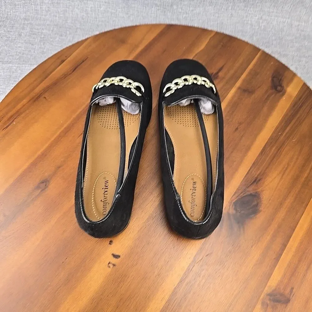 Comfortview Women's Size 7.5WW Thayer Slip On Flat With‎ Gold Chain Accent